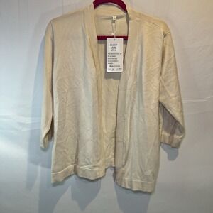 Bettysays‎ Cardigan Women 2X Open Front 3/4 Sleeve Cropped Cream Beige Tan